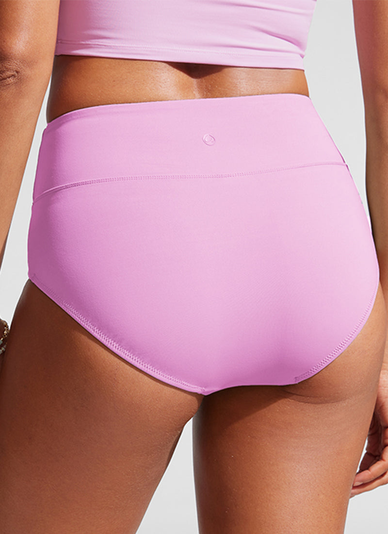 CRZ YOGA Womens High Waisted Full Coverage Tummy Control Bikini Bottom Vita Pink