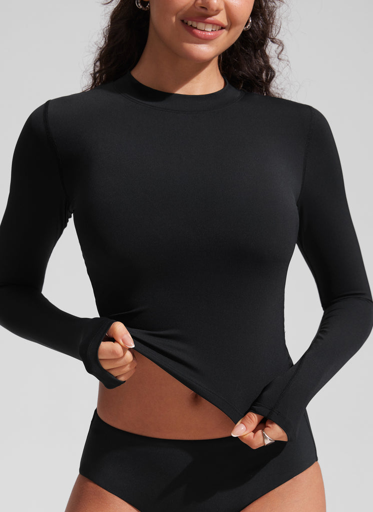 CRZ YOGA Women's Swimwear UPF 50+ Rash Guard Long Sleeve Black