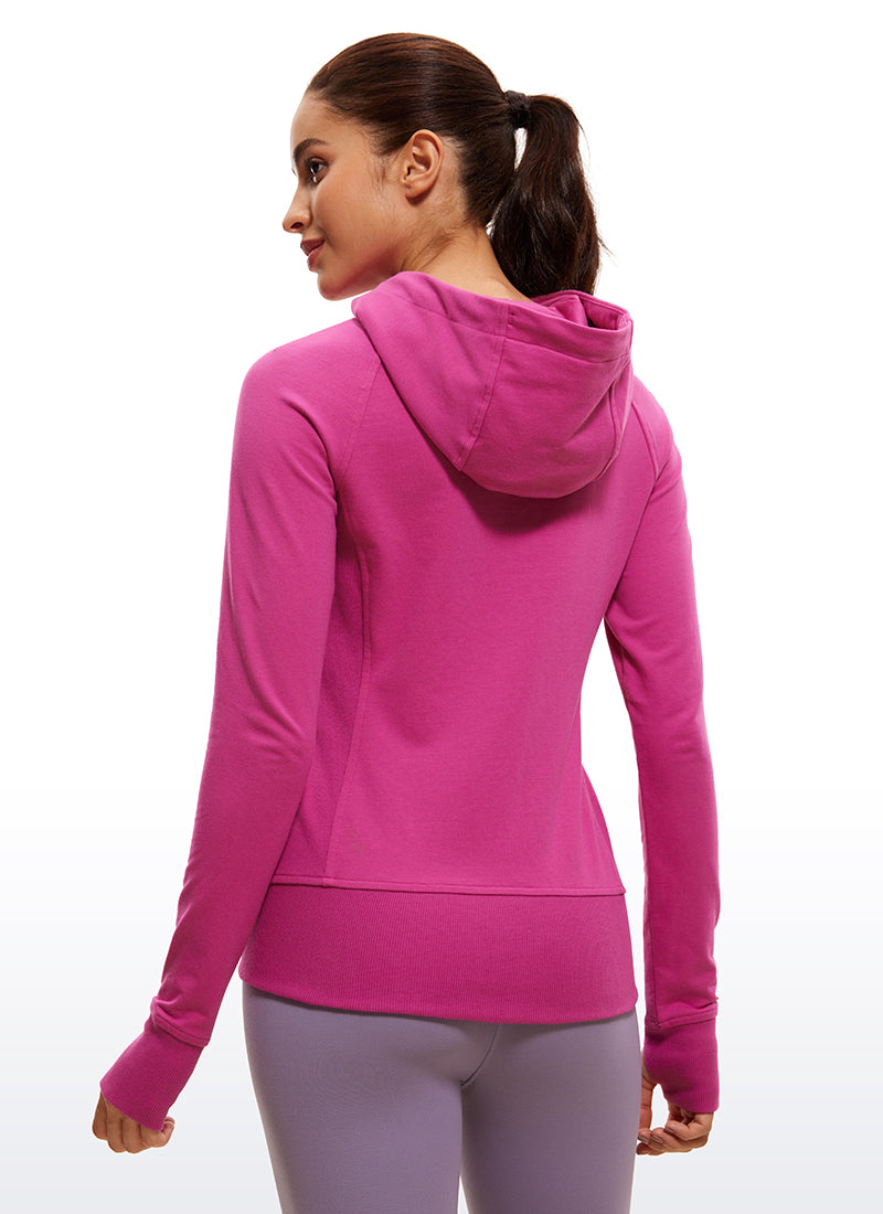CRZ YOGA Women's Slim Fit Outerwear Cotton Terry Full Zip Hoodies Hibiscus Purple