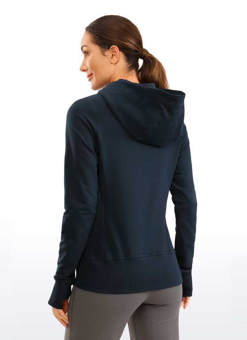CRZ YOGA Women's Slim Fit Outerwear Cotton Terry Full Zip Hoodies True Navy