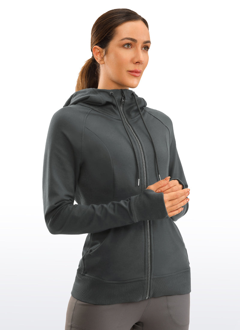 CRZ YOGA Women's Slim Fit Outerwear Cotton Terry Full Zip Hoodies Anthracite