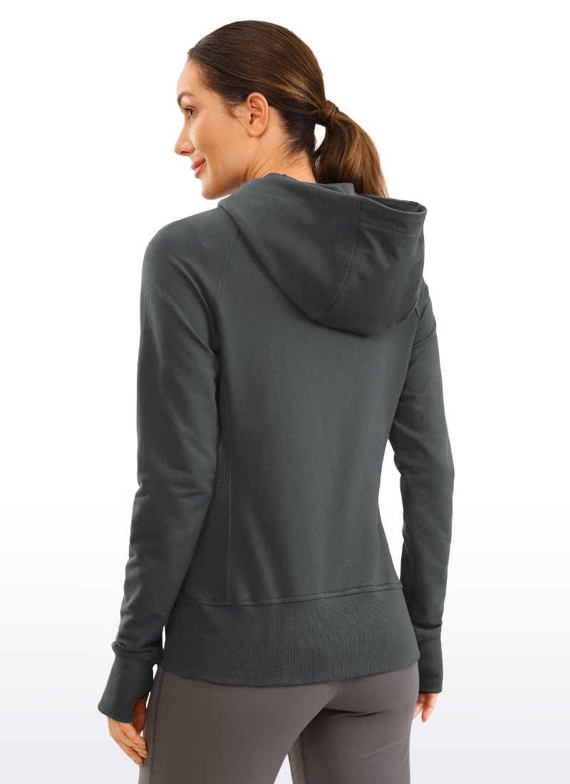 CRZ YOGA Women's Slim Fit Outerwear Cotton Terry Full Zip Hoodies Anthracite