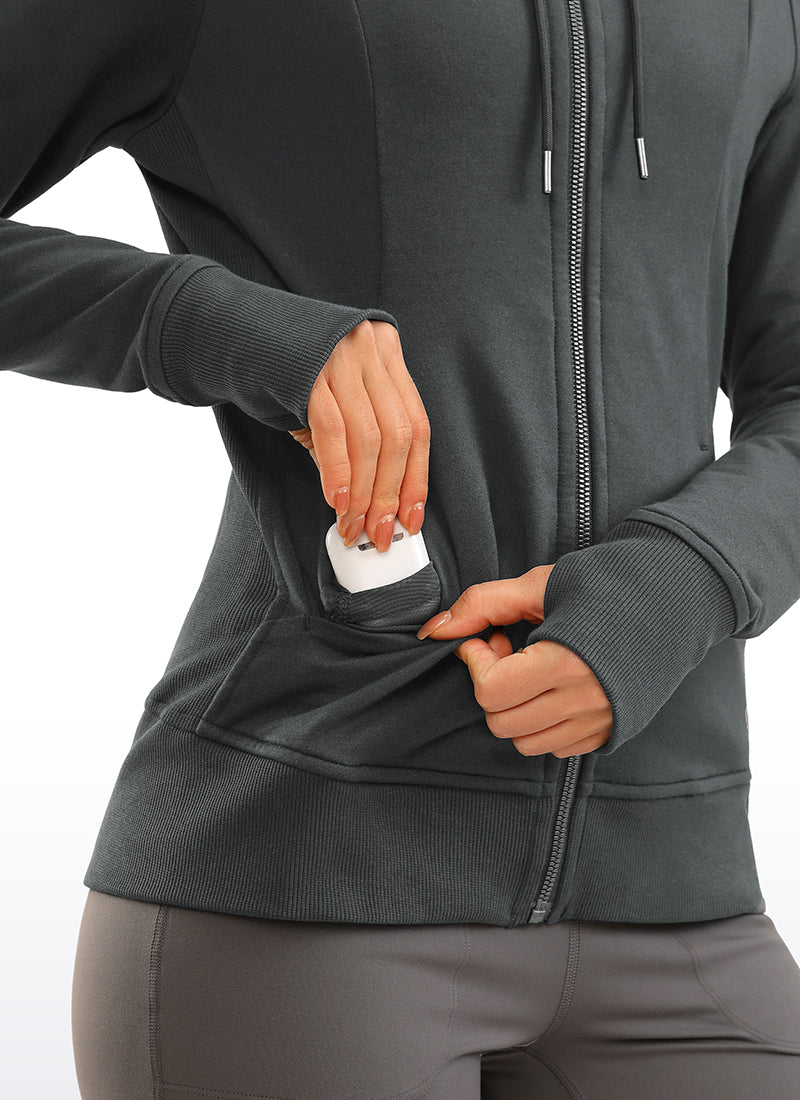 CRZ YOGA Women's Slim Fit Outerwear Cotton Terry Full Zip Hoodies Anthracite