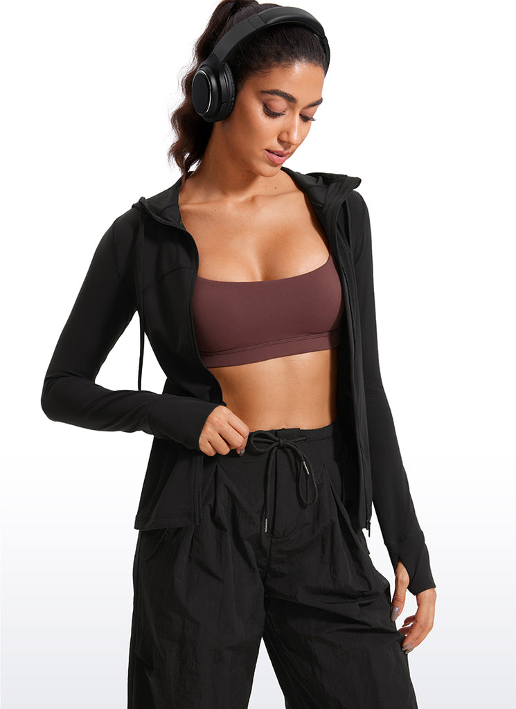CRZ YOGA Women's Butterluxe Slim Fit Pocket Outerwear Full Zip Hoodies Black