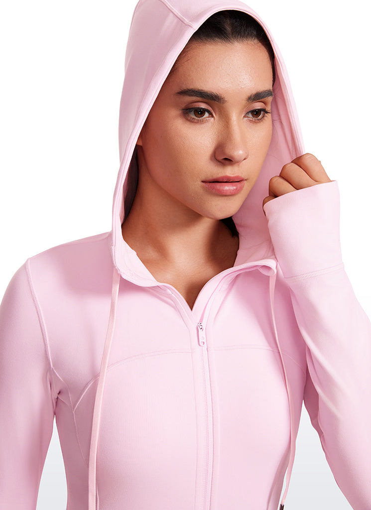 CRZ YOGA Women's Butterluxe Slim Fit Pocket Outerwear Full Zip Hoodies Pink Peony
