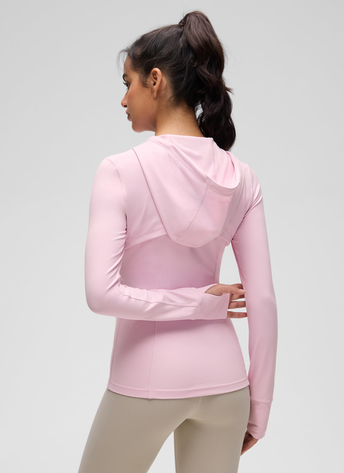 CRZ YOGA Women's Butterluxe Slim Fit Pocket Outerwear Full Zip Hoodies Pink Peony @model_info:Liss