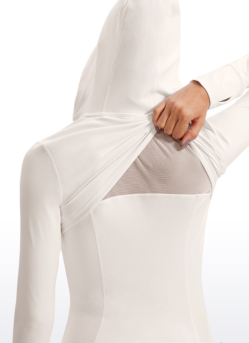 CRZ YOGA Women's Butterluxe Slim Fit Pocket Outerwear Full Zip Hoodies White Apricot @model_info:Mariana