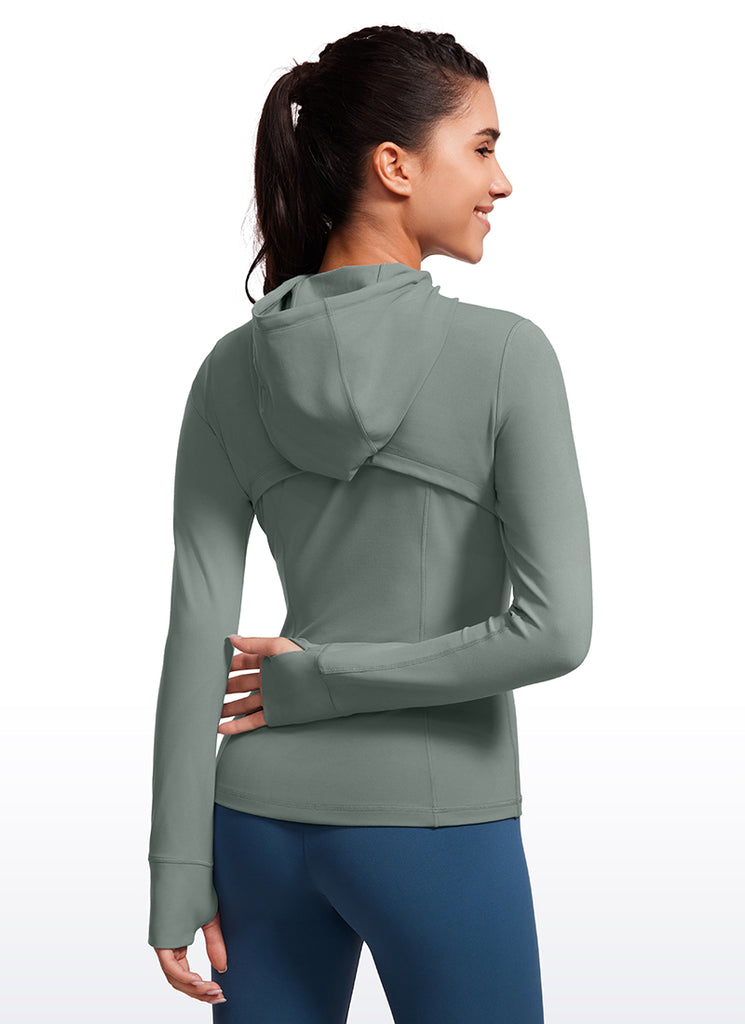 CRZ YOGA Women's Butterluxe Slim Fit Pocket Outerwear Full Zip Hoodies Gull Gray