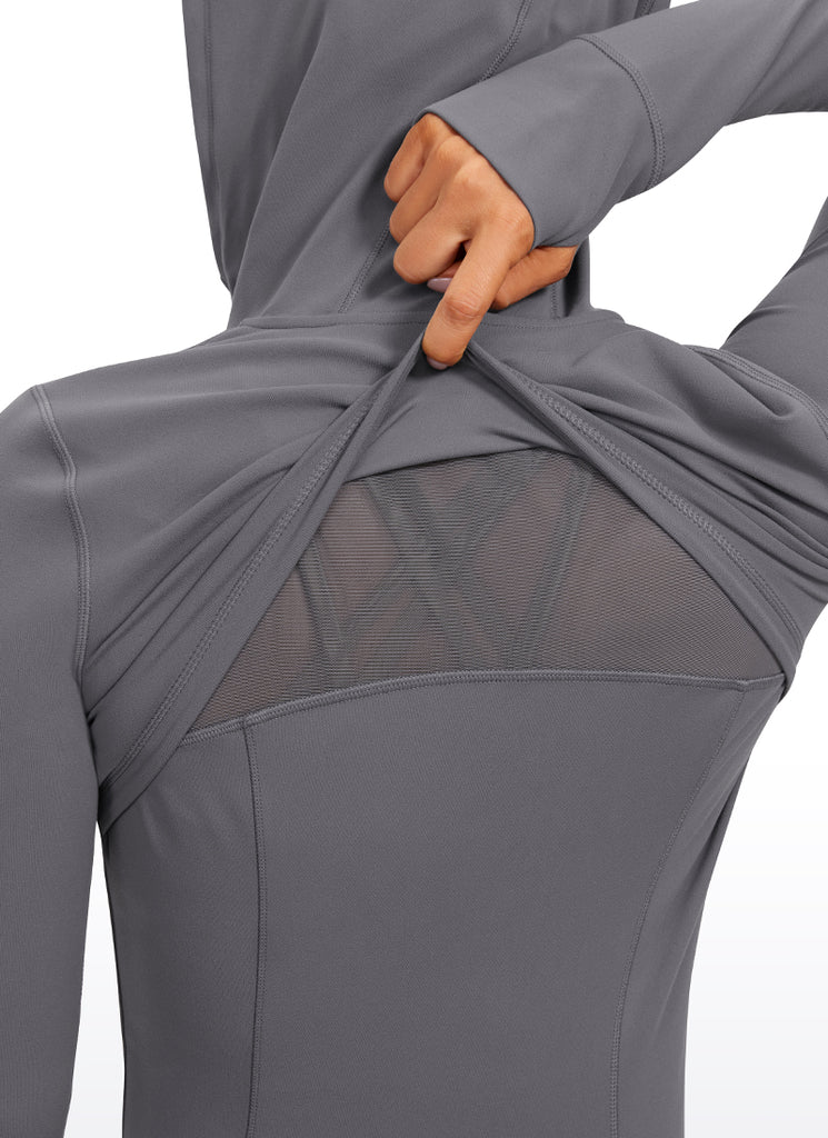 CRZ YOGA Women's Butterluxe Slim Fit Pocket Outerwear Full Zip Hoodies Dark Carbon