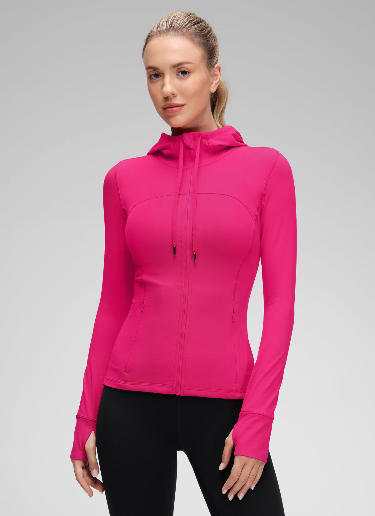 CRZ YOGA Women's Butterluxe Slim Fit Pocket Outerwear Full Zip Hoodies Granita Pink @model_info:Anna