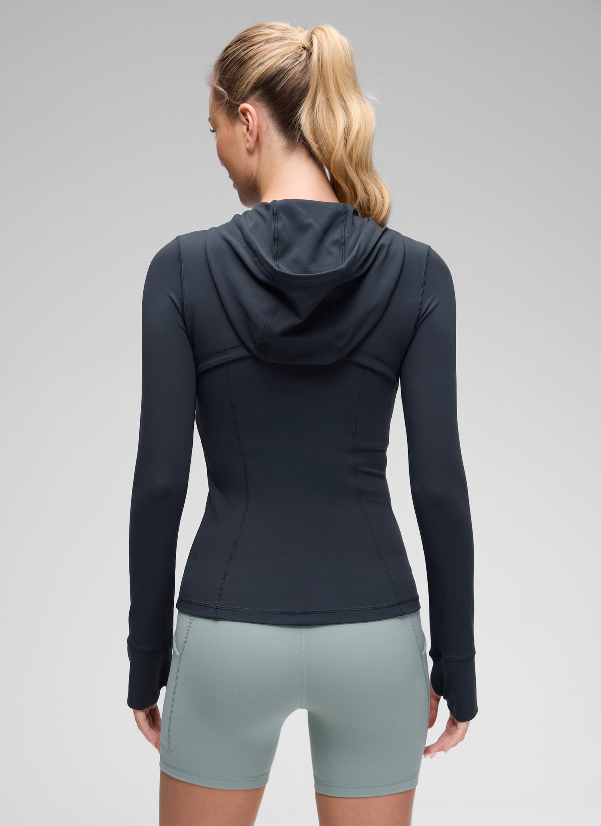 CRZ YOGA Women's Butterluxe Slim Fit Pocket Outerwear Full Zip Hoodies True Navy @model_info:Anna
