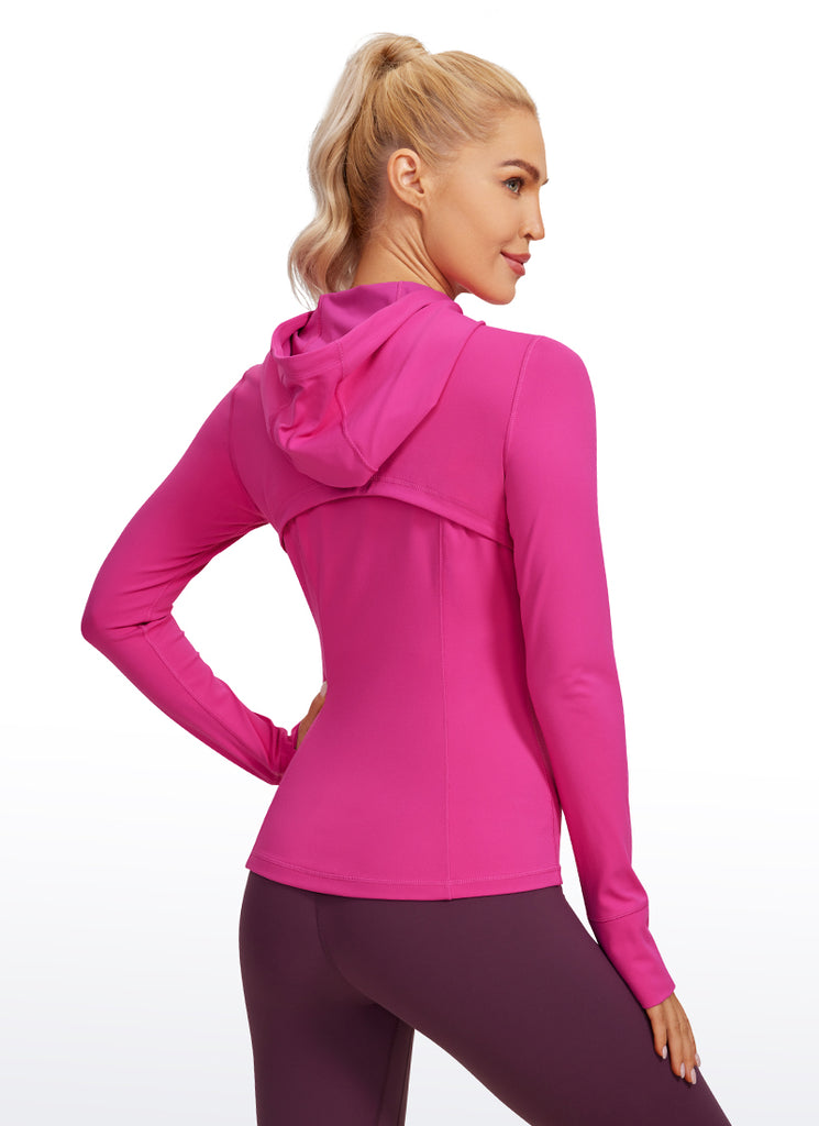 CRZ YOGA Women's Butterluxe Slim Fit Pocket Outerwear Full Zip Hoodies White