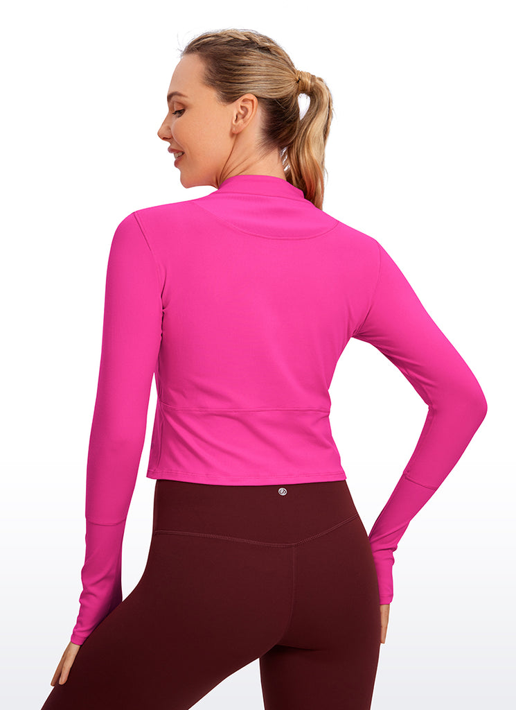 CRZ YOGA Women's Run Slim Fit Brushed Half-Zip Long Sleeve Cropped Royal Lilac