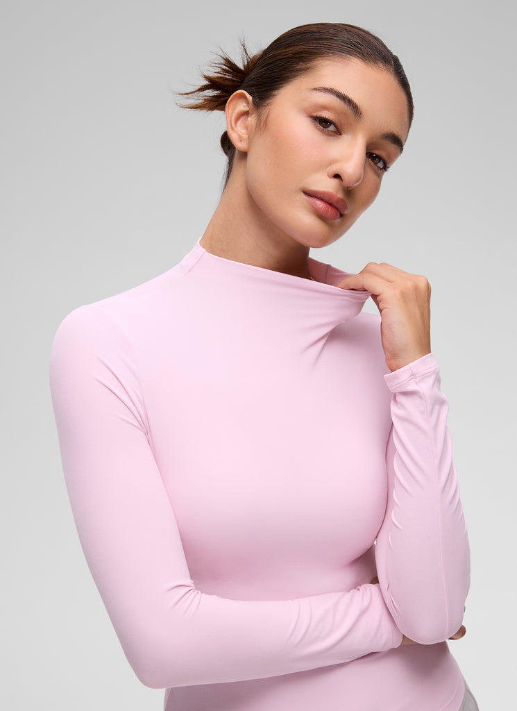 CRZ YOGA Women's Softembrace Mock Neck Waist Length Long Sleeves Pink Peony