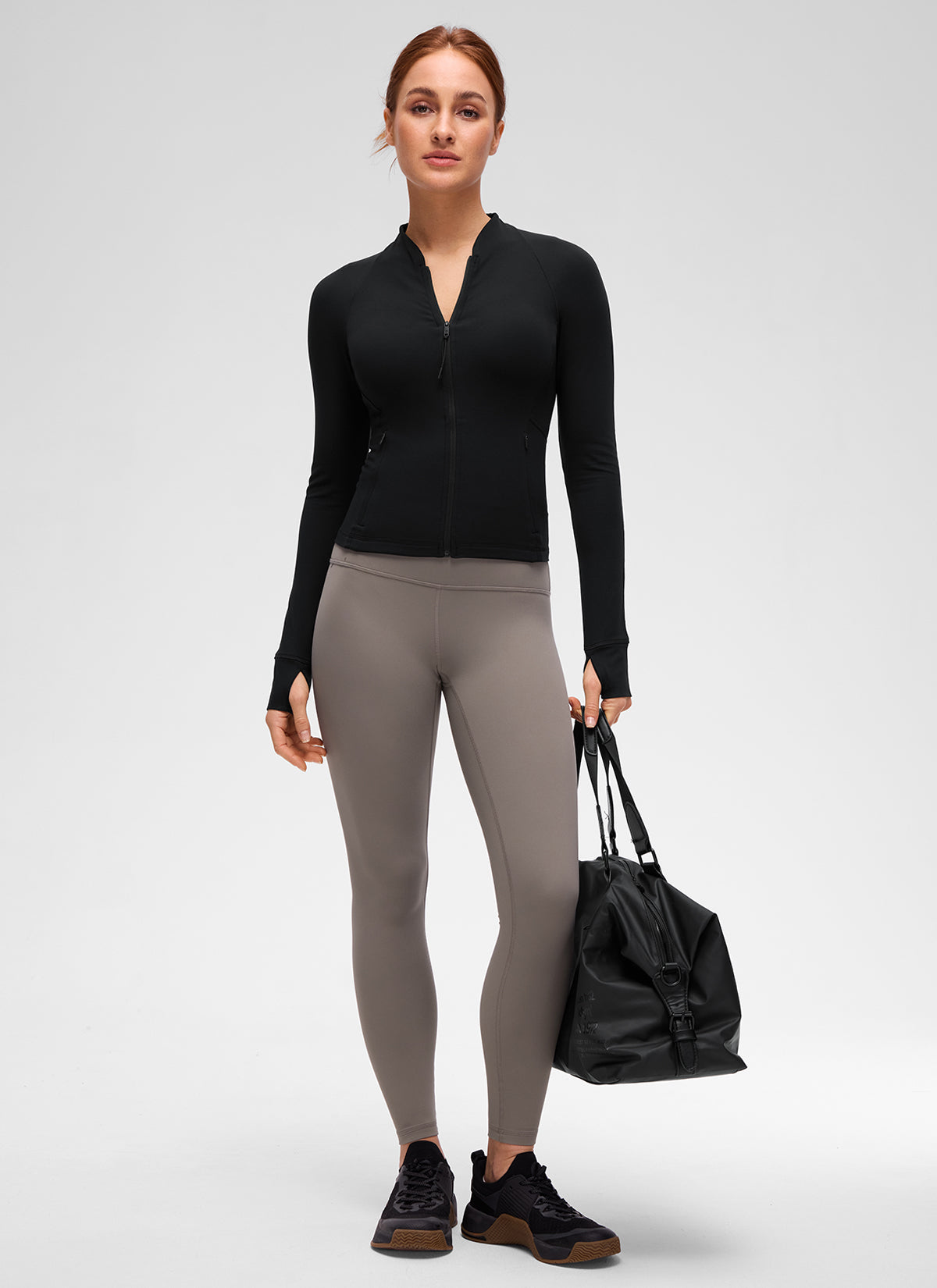 CRZ YOGA Women's Butterluxe Casual V Neck Waist Length Pocket Jacket Black @model_info:Anja