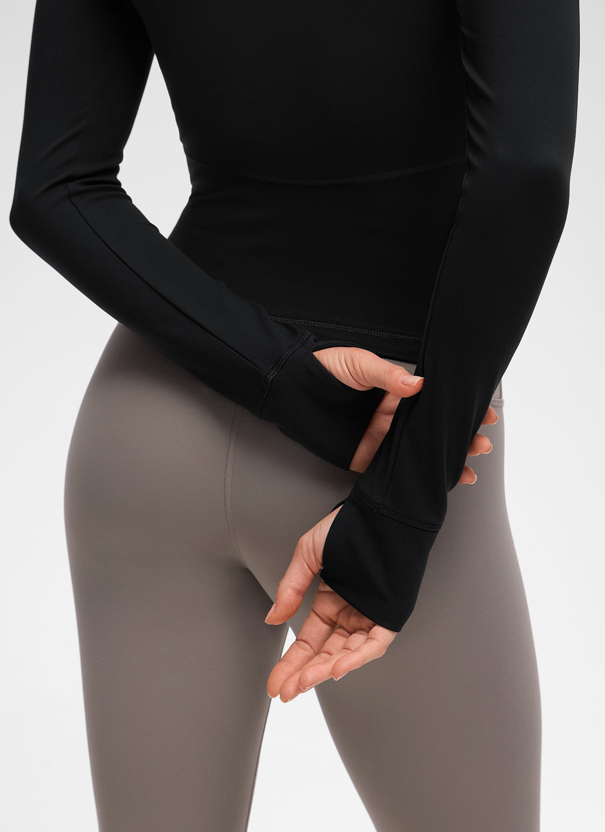 CRZ YOGA Women's Butterluxe Casual V Neck Waist Length Pocket Jacket Black @model_info:Anja