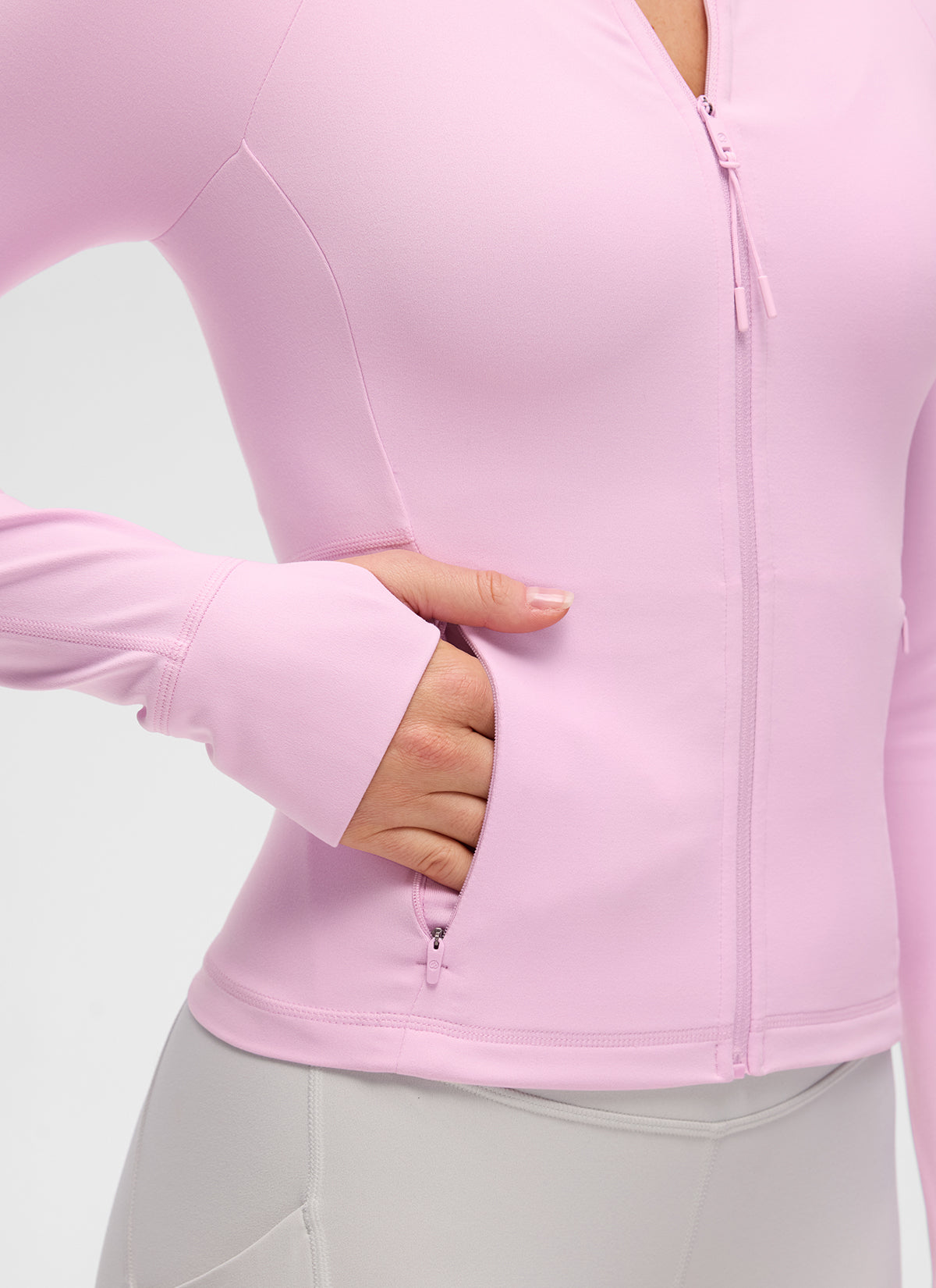 CRZ YOGA Women's Butterluxe Casual V Neck Waist Length Pocket Jacket Vita Pink @model_info:Anja