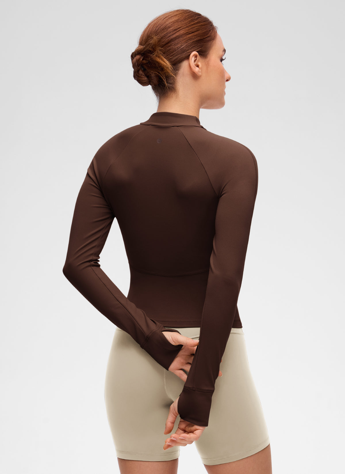 CRZ YOGA Women's Butterluxe Casual V Neck Waist Length Pocket Jacket Lava Brown @model_info:Anja