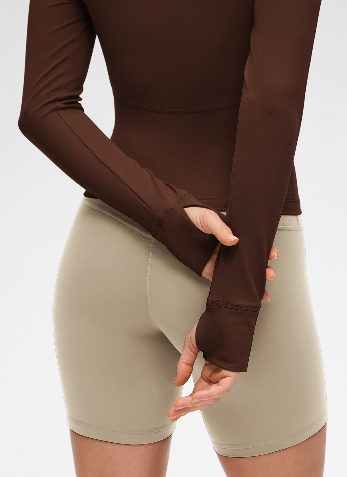 CRZ YOGA Women's Butterluxe Casual V Neck Waist Length Pocket Jacket Lava Brown @model_info:Anja