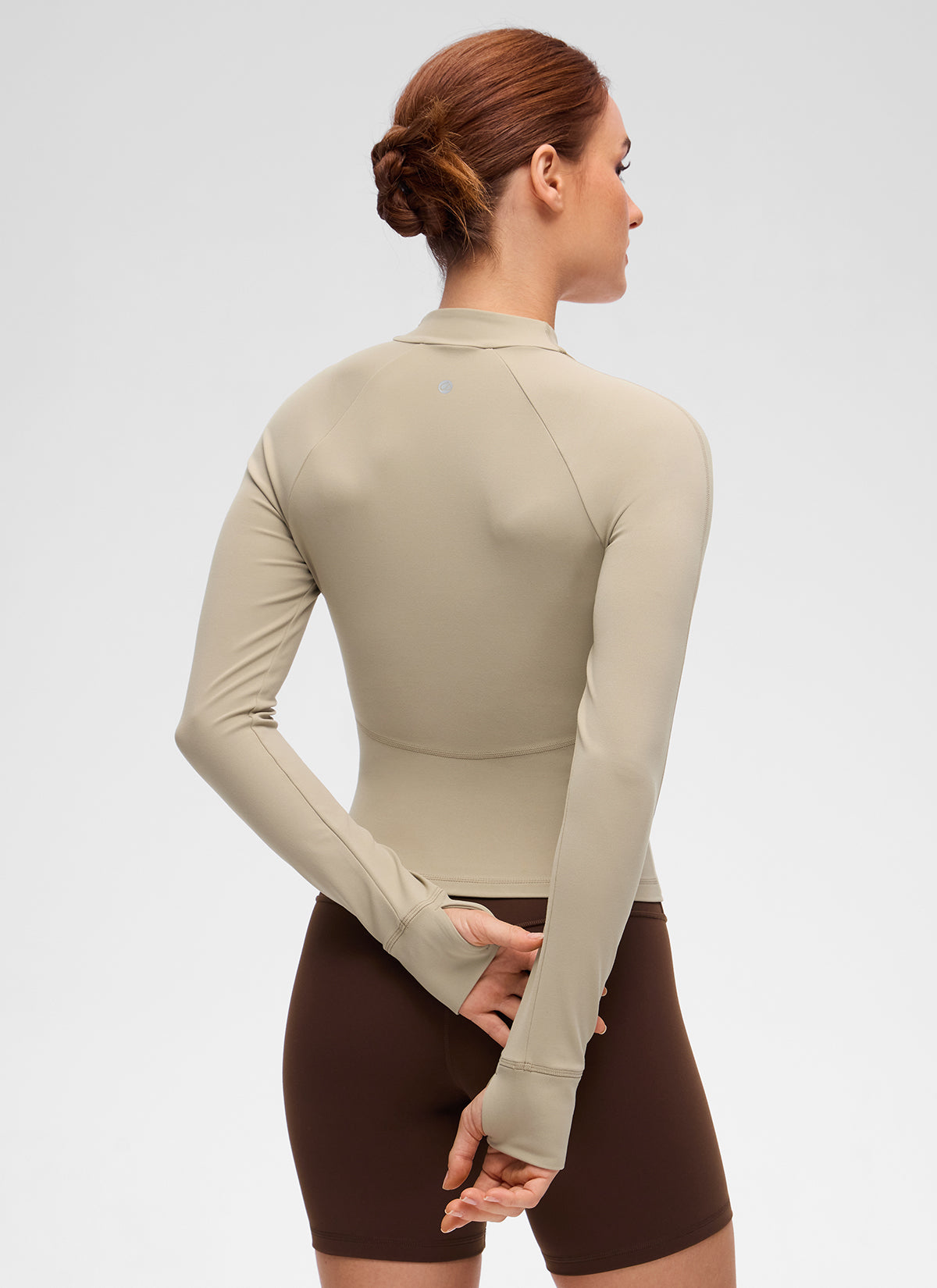 CRZ YOGA Women's Butterluxe Casual V Neck Waist Length Pocket Jacket Oak @model_info:Anja