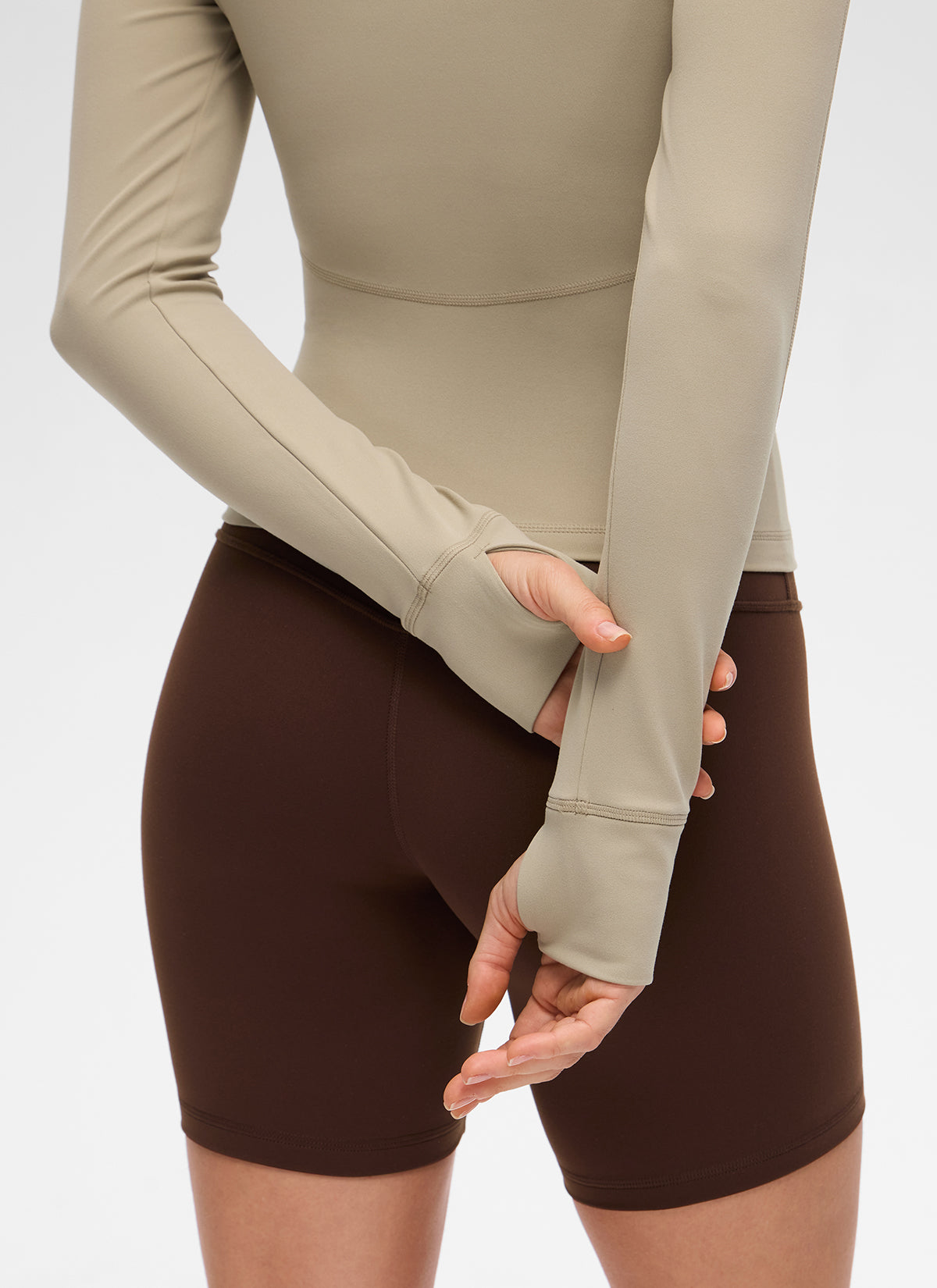 CRZ YOGA Women's Butterluxe Casual V Neck Waist Length Pocket Jacket Oak @model_info:Anja