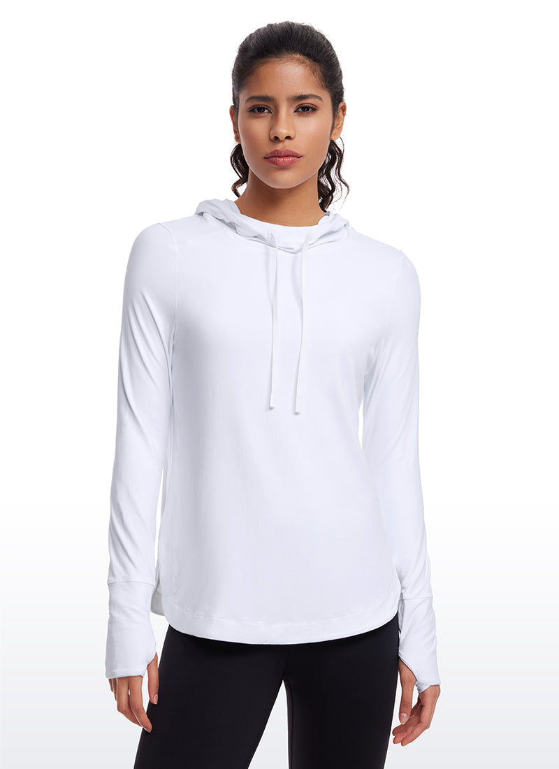 CRZ YOGA Women's Yoga Slim Fit Brushed Feeling Hoodie with Thumbhole White