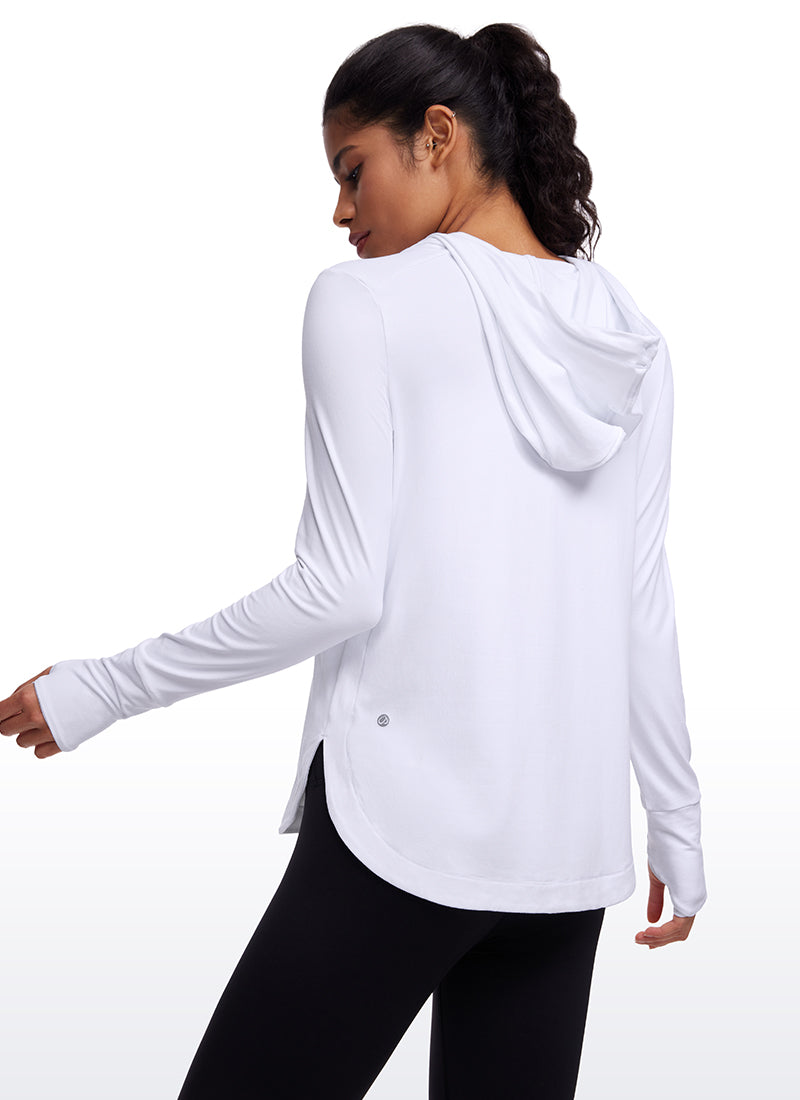 CRZ YOGA Women's Yoga Slim Fit Brushed Feeling Hoodie with Thumbhole White