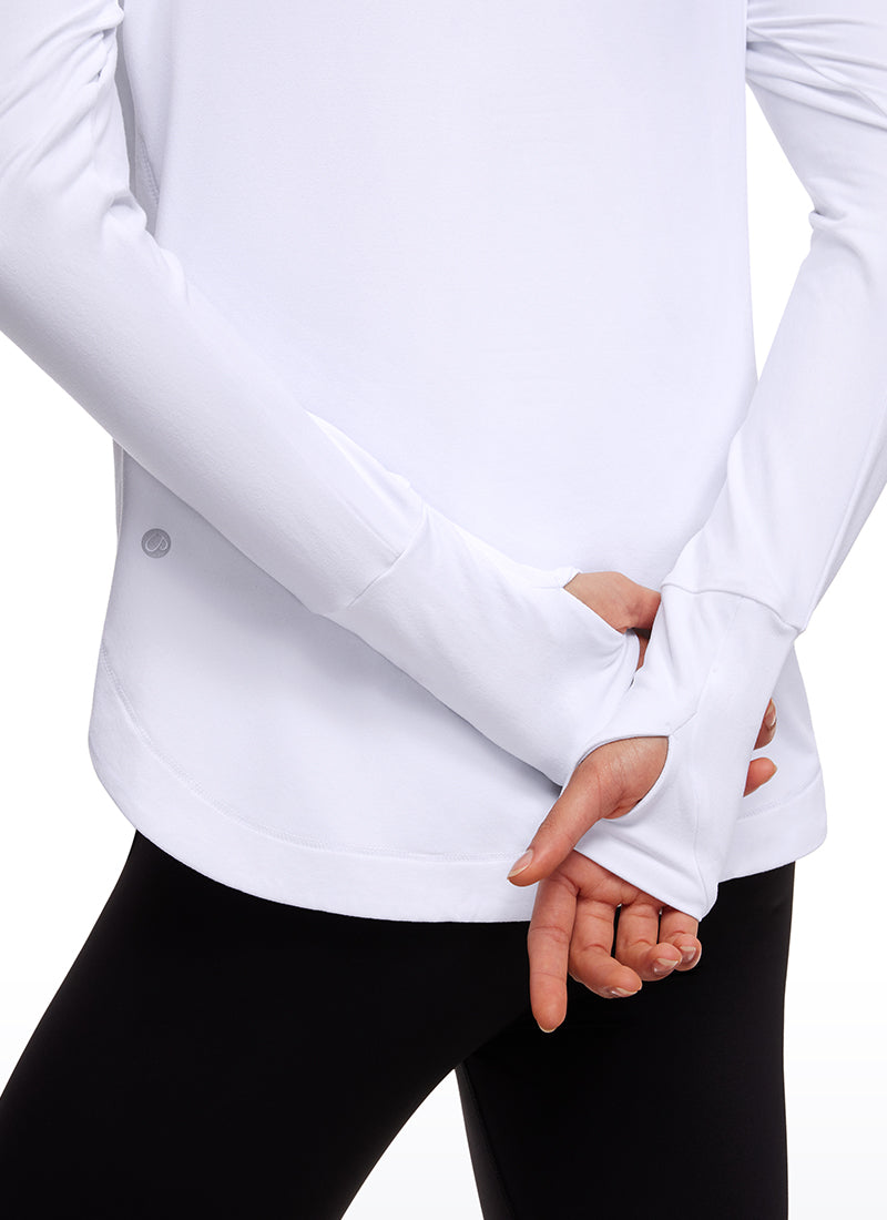 CRZ YOGA Women's Yoga Slim Fit Brushed Feeling Hoodie with Thumbhole White