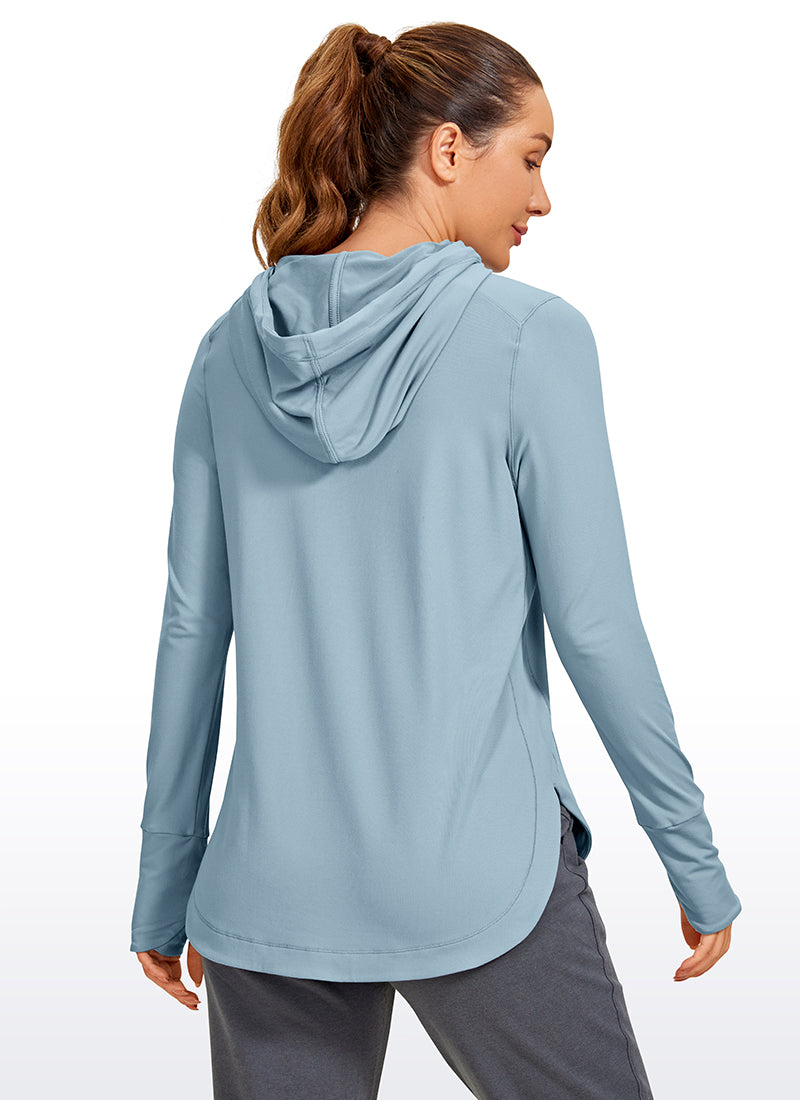 CRZ YOGA Women's Yoga Slim Fit Brushed Feeling Hoodie with Thumbhole Light grayish blue