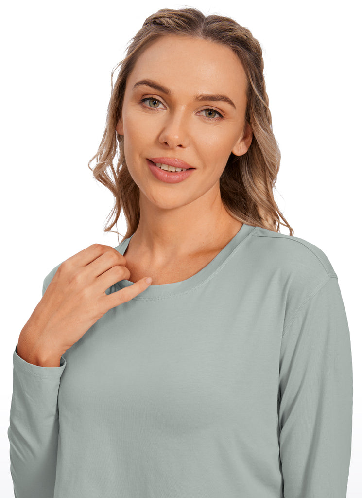 CRZ YOGA Women's Yoga Loose Fit Tops Pima Cotton Cropped Long Sleeve Smoky Blush