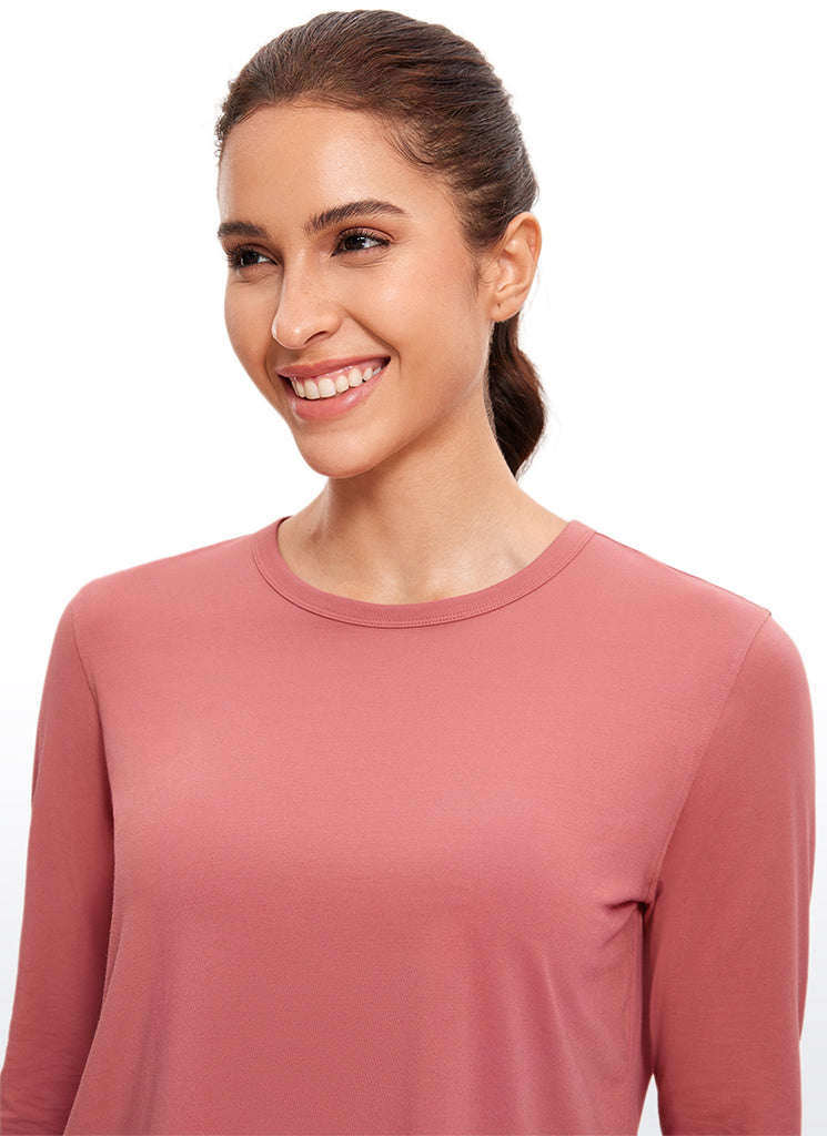 CRZ YOGA Women's Yoga Loose Fit Tops Pima Cotton Cropped Long Sleeve Briar Rose