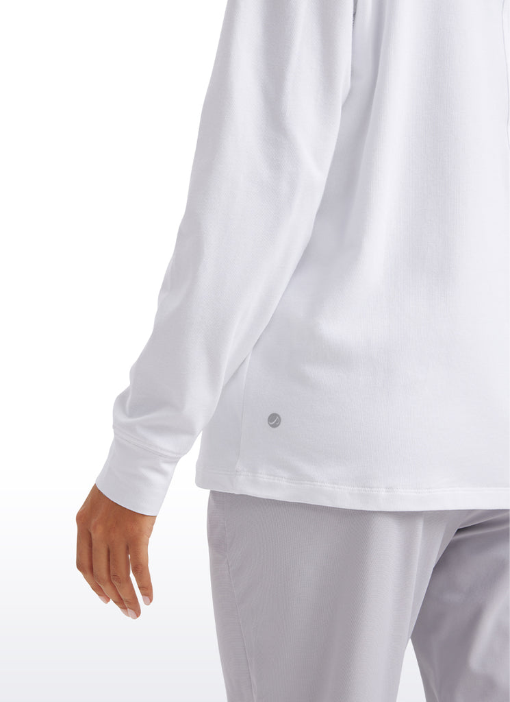 CRZ YOGA Women's Pima Cotton Long Sleeve Shirts Crew Neck Casual Tops White