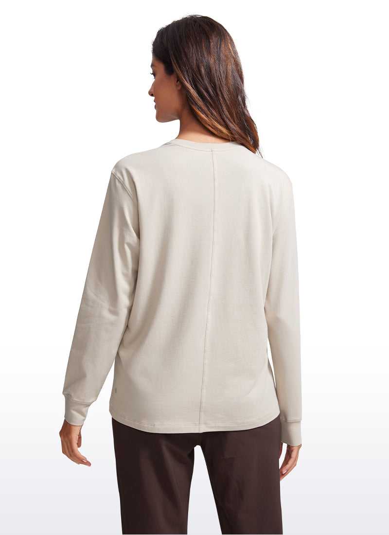 CRZ YOGA Women's Pima Cotton Long Sleeve Shirts Crew Neck Casual Tops Mojave Tan
