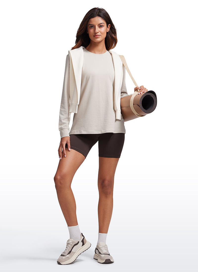 CRZ YOGA Women's Pima Cotton Long Sleeve Shirts Crew Neck Casual Tops Mojave Tan
