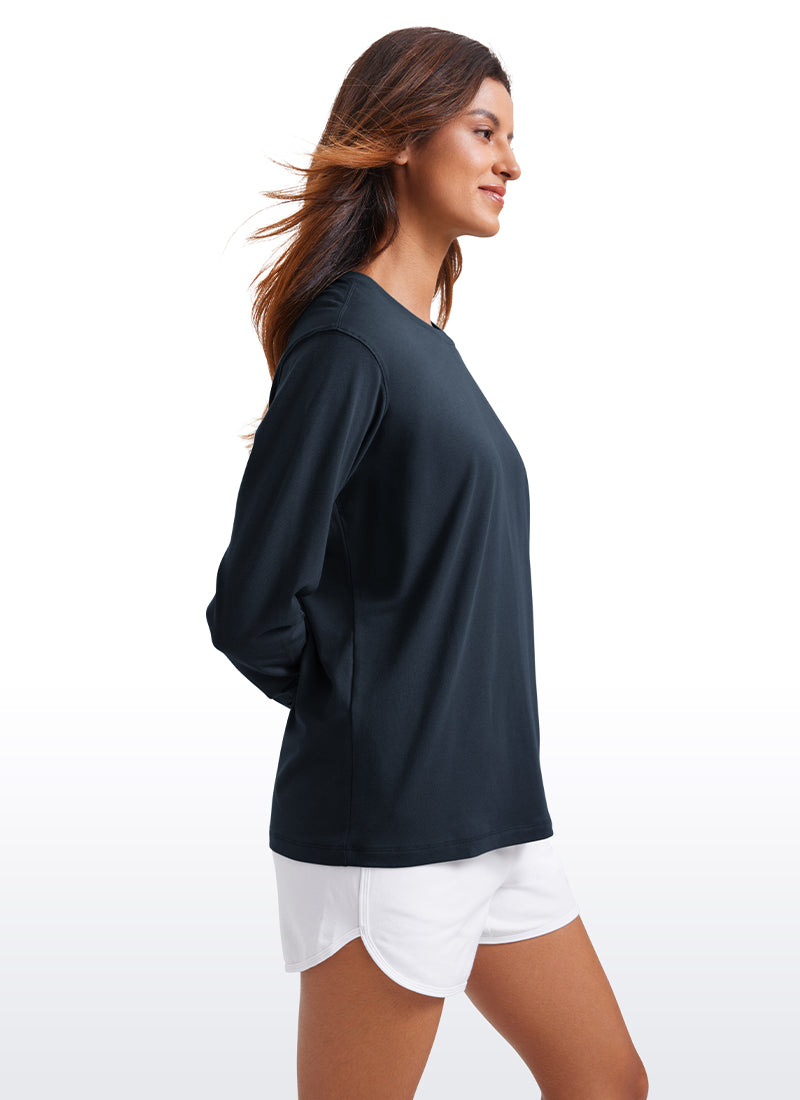 CRZ YOGA Women's Pima Cotton Long Sleeve Shirts Crew Neck Casual Tops True Navy