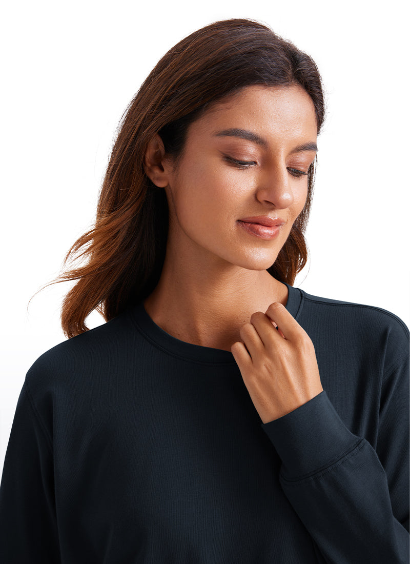 CRZ YOGA Women's Pima Cotton Long Sleeve Shirts Crew Neck Casual Tops True Navy