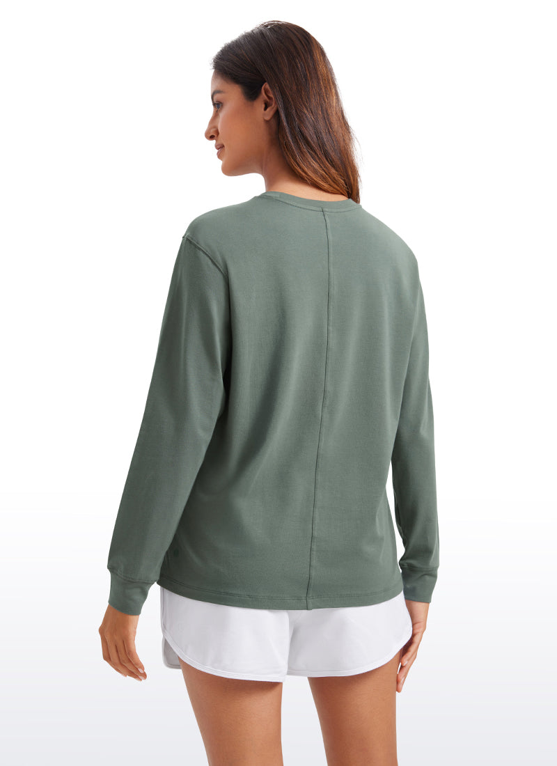 CRZ YOGA Women's Pima Cotton Long Sleeve Shirts Crew Neck Casual Tops Grey Sage