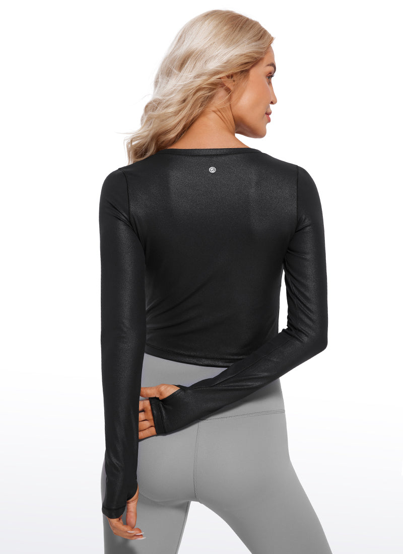 CRZ YOGA Leggings de yoga de manga larga Butterluxe para mujer Black Classic Leather @model_info:NAT