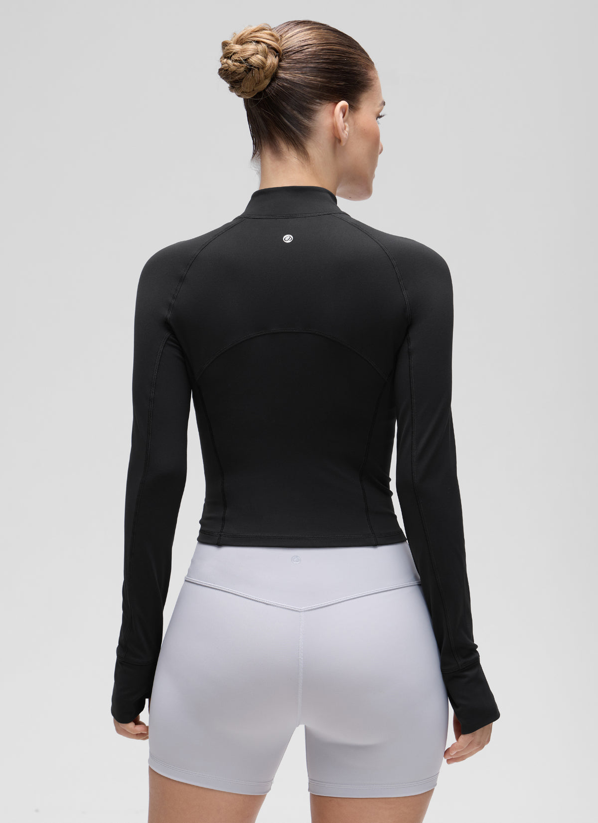 CRZ YOGA Women's Yoga Slim Fit Tops Butterluxe Half-Zip Long Sleeve Black @model_info:Jaynne