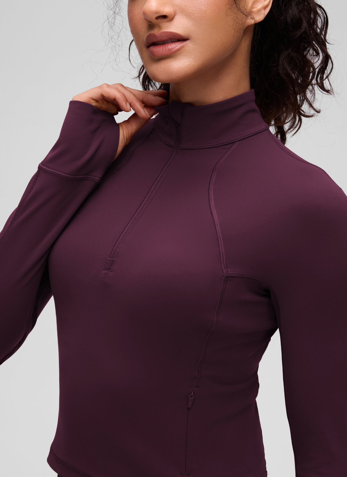 CRZ YOGA Women's Yoga Slim Fit Tops Butterluxe Half-Zip Long Sleeve Deep Purple @model_info:Larissa