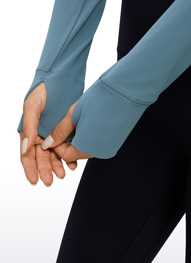 CRZ YOGA Women's Yoga Slim Fit Tops Butterluxe Half-Zip Long Sleeve Blue Ashes @model_info:D