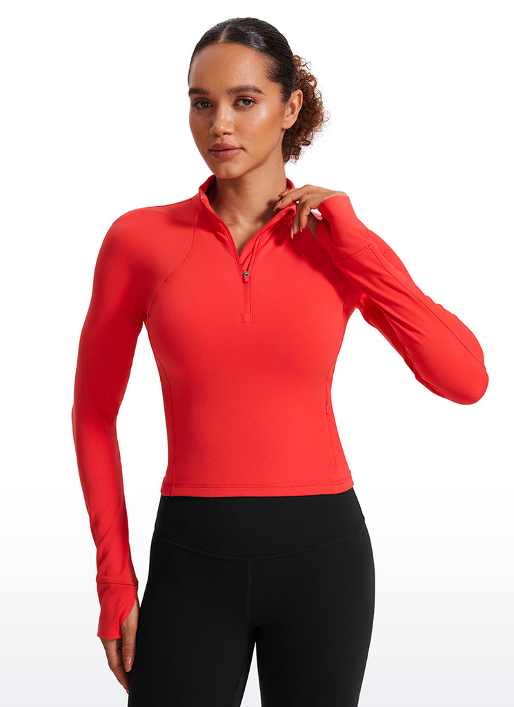 CRZ YOGA Women's Yoga Slim Fit Tops Butterluxe Half-Zip Long Sleeve Deep Purple