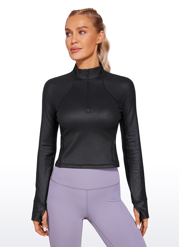 CRZ YOGA Women's Yoga Slim Fit Tops Butterluxe Half-Zip Long Sleeve Melanite