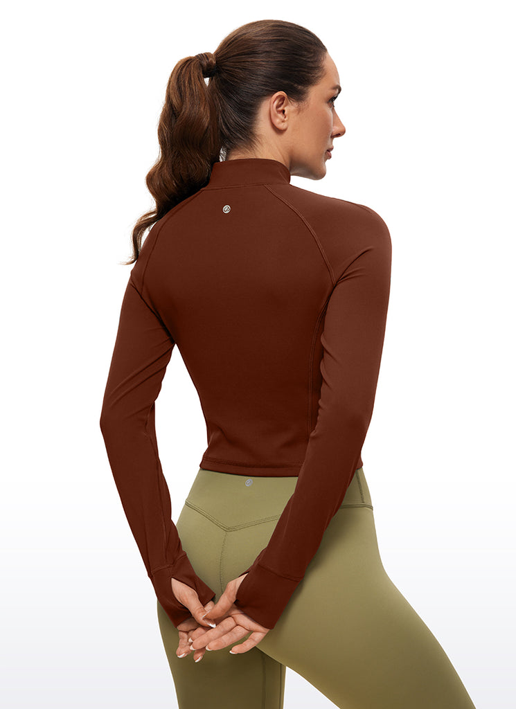 CRZ YOGA Women's Yoga Slim Fit Tops Butterluxe Half-Zip Long Sleeve Jujube Brown