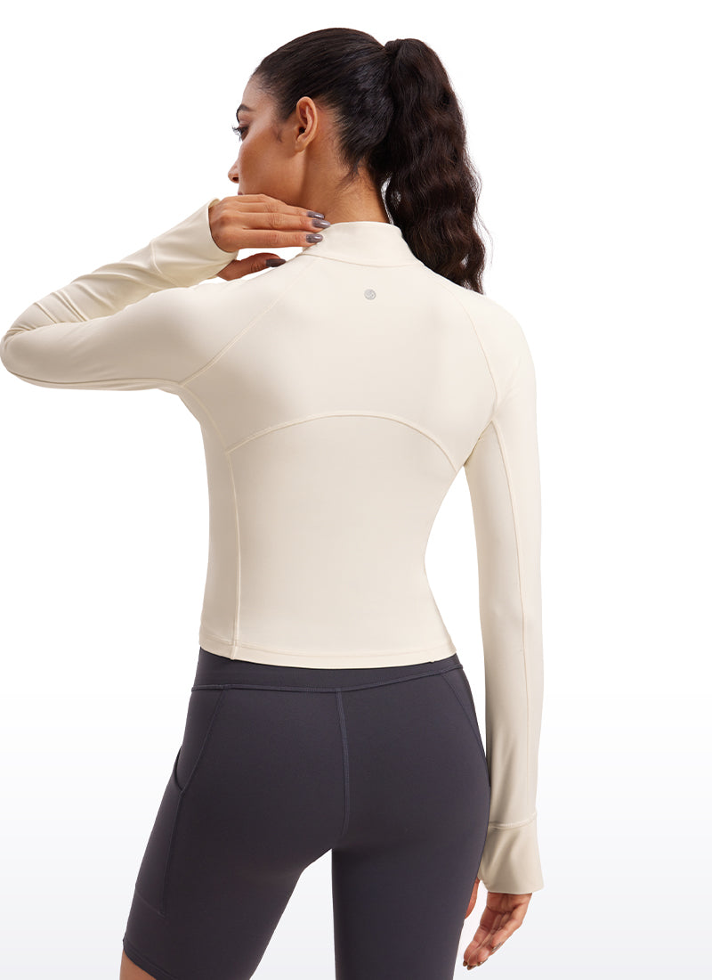 CRZ YOGA Women's Yoga Slim Fit Tops Butterluxe Half-Zip Long Sleeve White Apricot @model_info:M