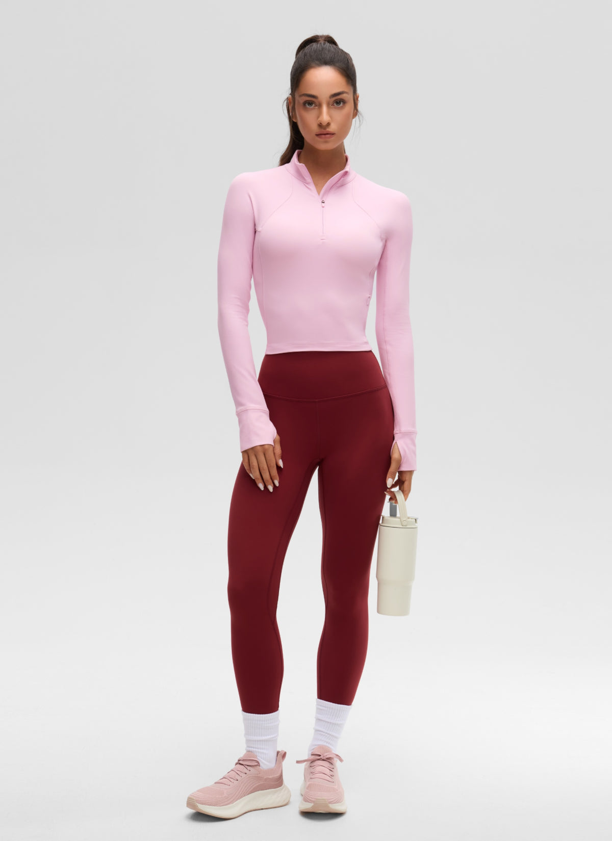 CRZ YOGA Women's Yoga Slim Fit Tops Butterluxe Half-Zip Long Sleeve Pink Peony @model_info:I