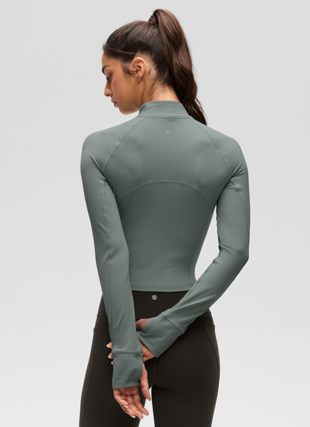CRZ YOGA Women's Yoga Slim Fit Tops Butterluxe Half-Zip Long Sleeve Grey Sage @model_info:I