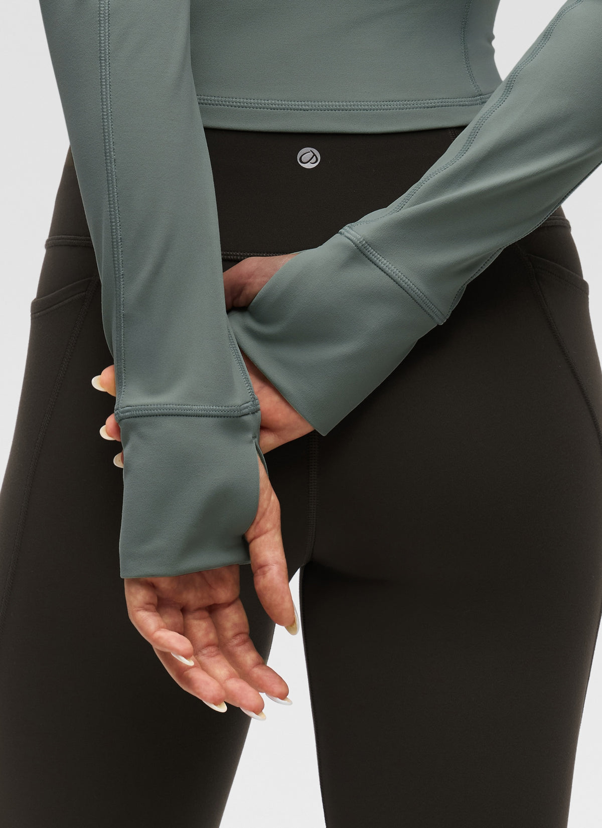 CRZ YOGA Women's Yoga Slim Fit Tops Butterluxe Half-Zip Long Sleeve Grey Sage @model_info:I