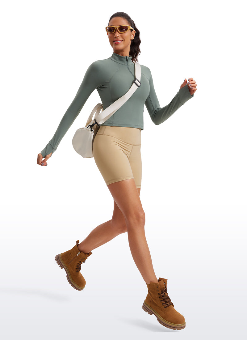 CRZ YOGA Women's Yoga Slim Fit Tops Butterluxe Half-Zip Long Sleeve Grey Sage