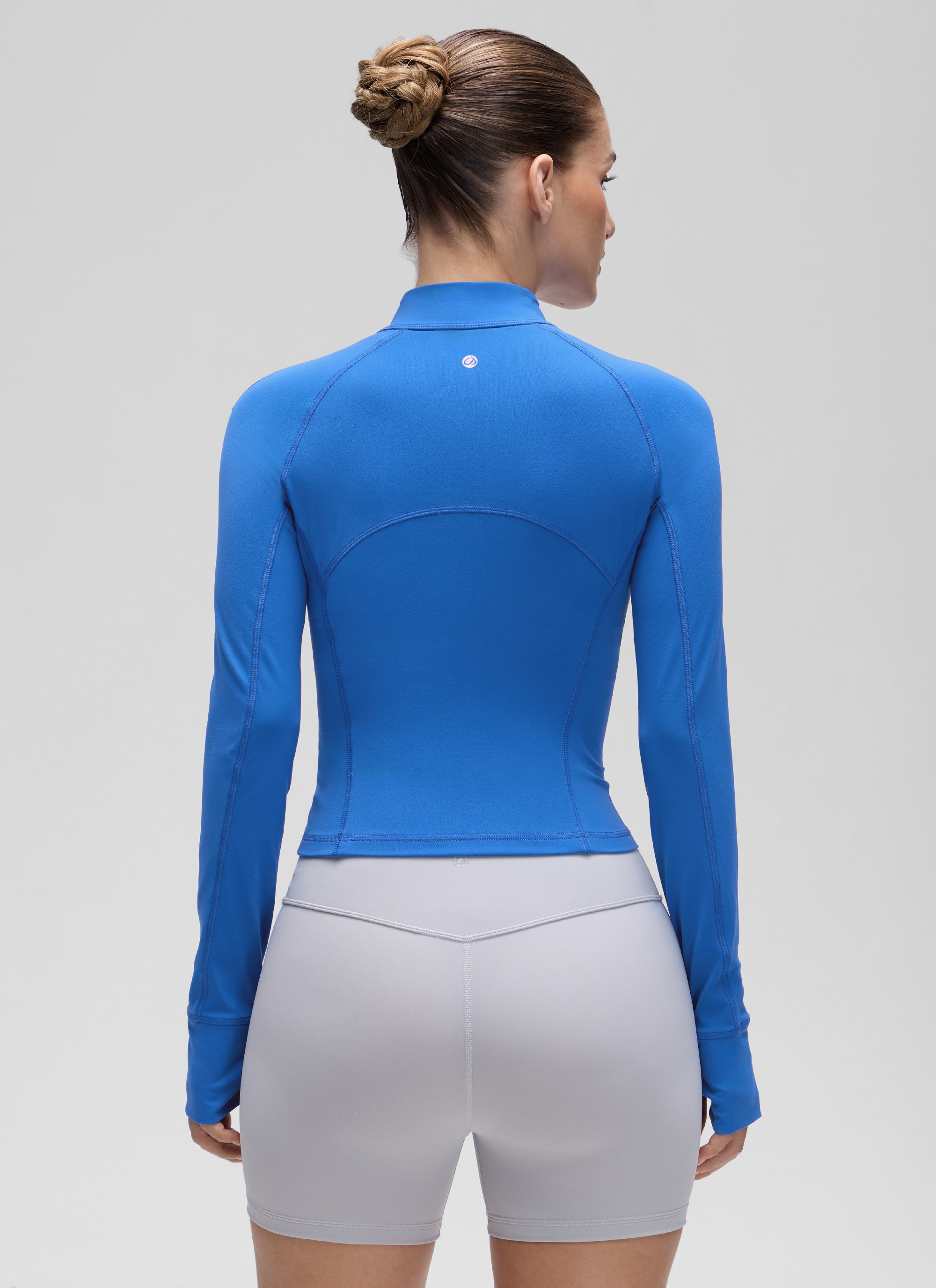 CRZ YOGA Women's Yoga Slim Fit Tops Butterluxe Half-Zip Long Sleeve Sparkle Blue @model_info:Jaynne